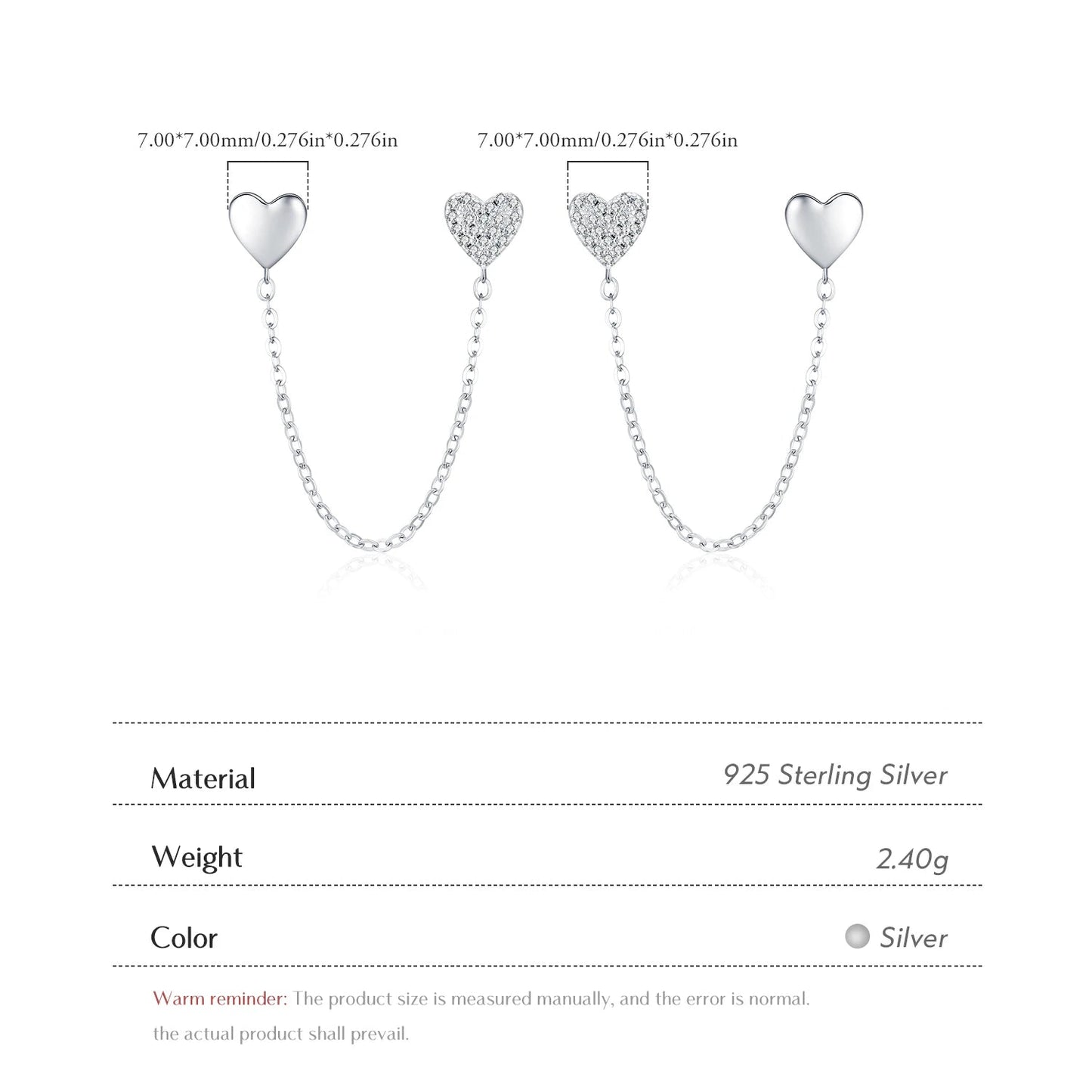 Double Hearts Chain Tassel Earrings