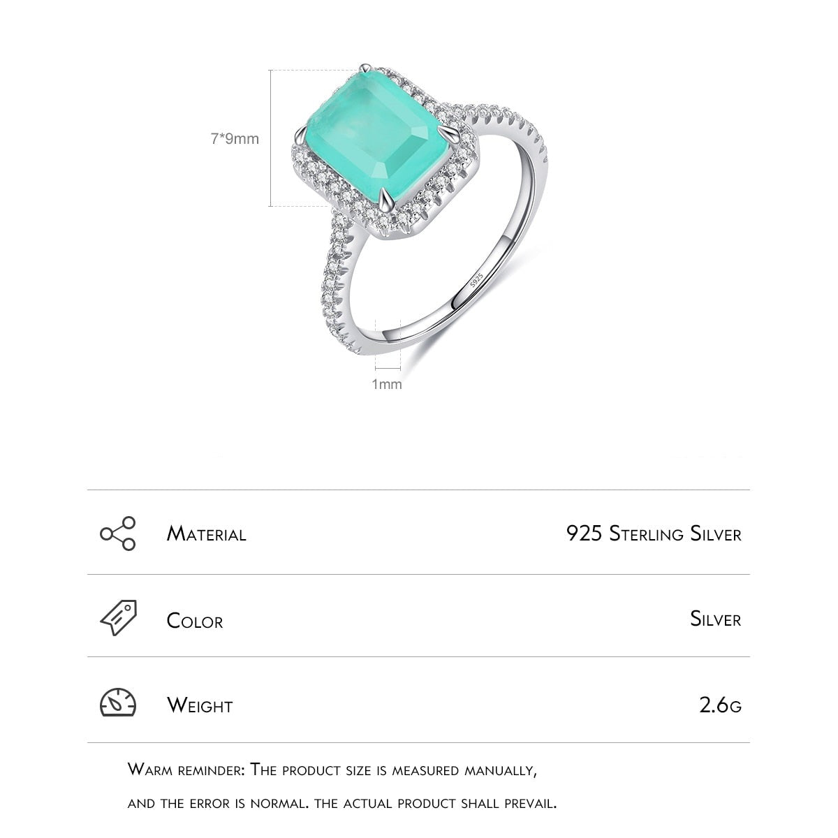 Rectangle Green Paraiba Tourmaline Ring