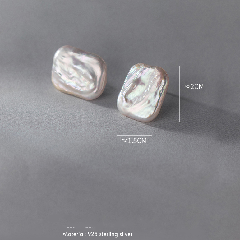 Baroque Rectangle Pearl Ear Studs