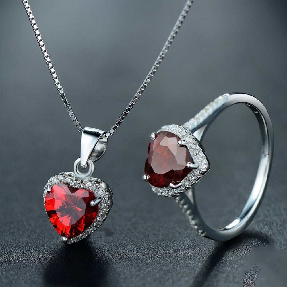 The Red Heart Ring & Necklace Jewelry Set - RawaJewels