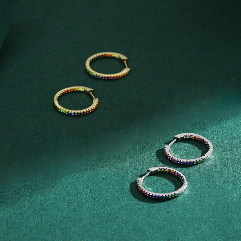 Rainbow Sparkling Hoop Earrings - RawaJewels