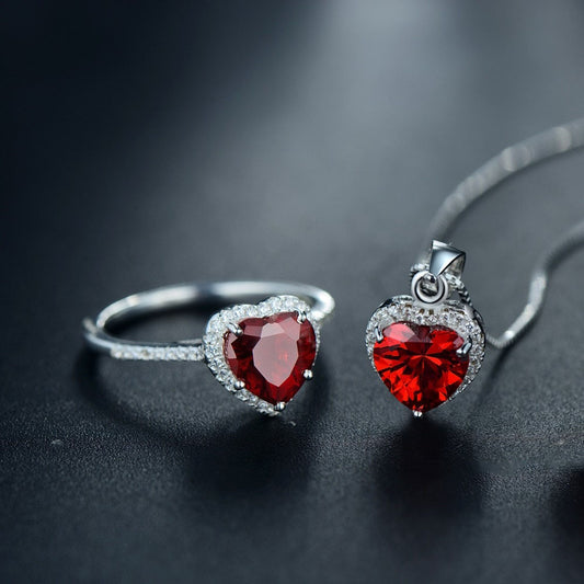 The Red Heart Ring & Necklace Jewelry Set - RawaJewels