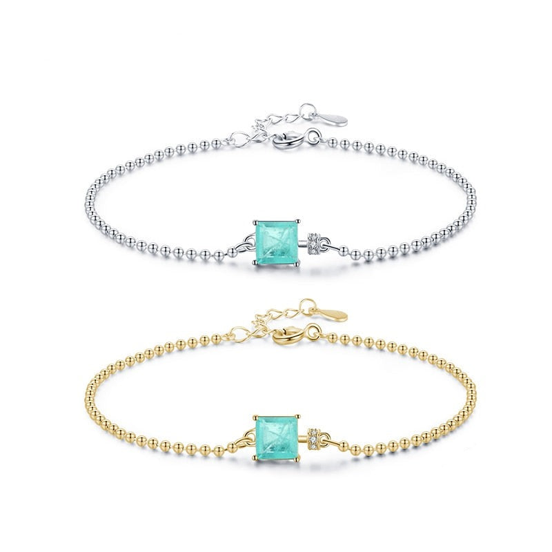 Square Green Tourmaline Chain Bracelet - RawaJewels