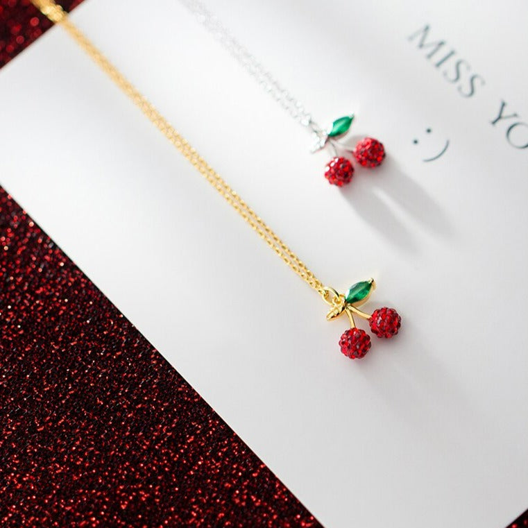 Red Crystal Cherry Necklace