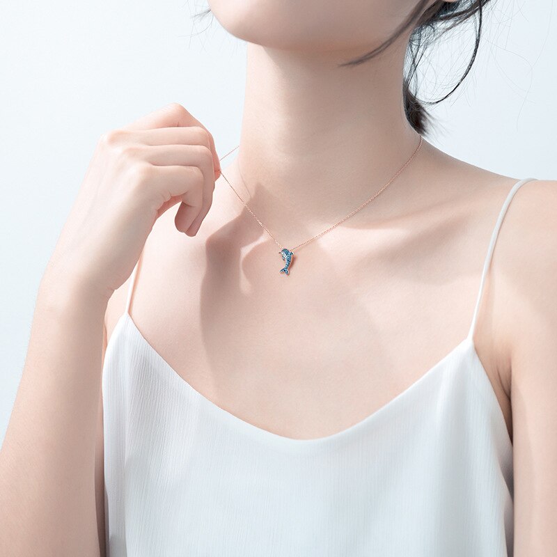 Blue Crystal Dolphin Necklace