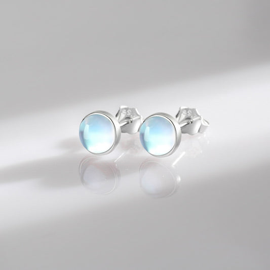 Round Moonstone Stud Earrings