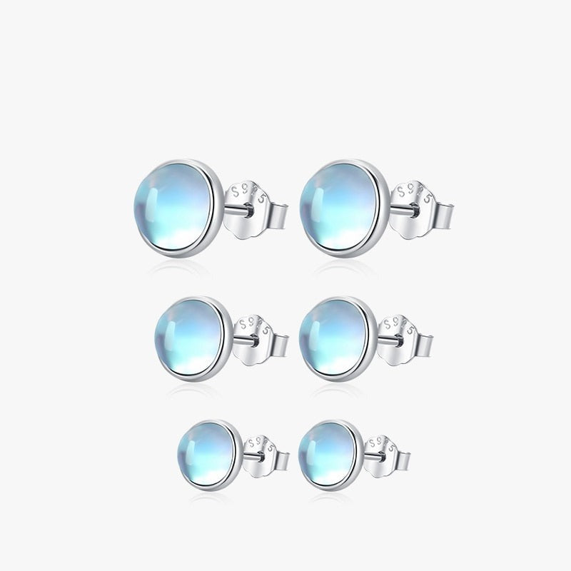 Round Moonstone Stud Earrings