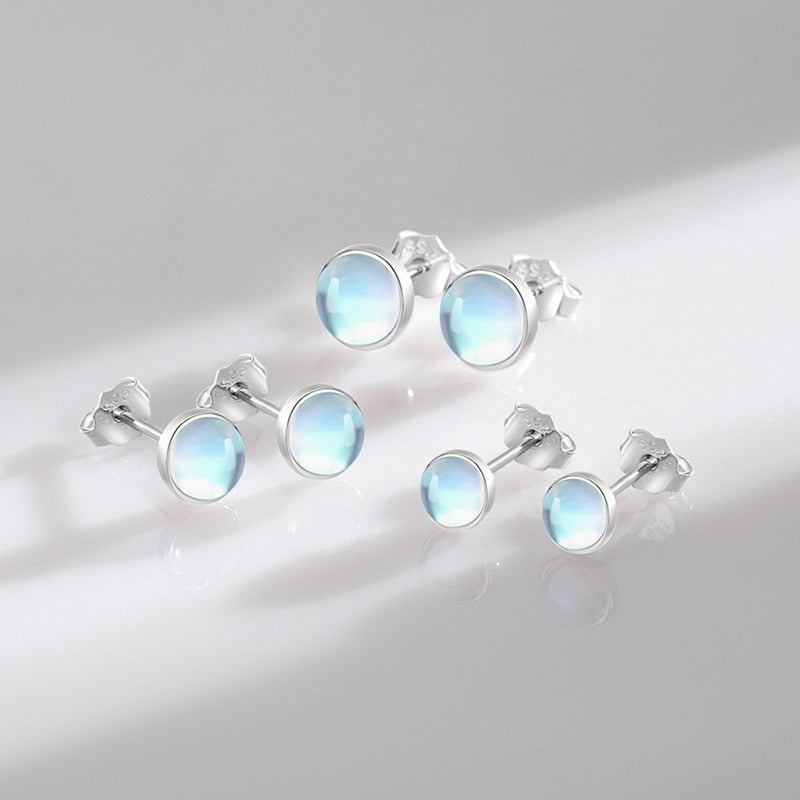 Round Moonstone Stud Earrings