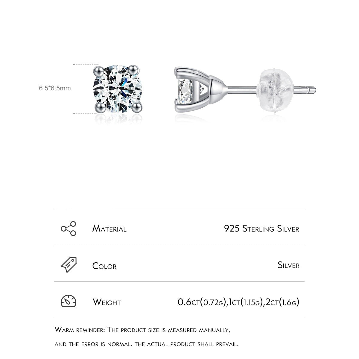 Moissanite 1CT 2CT D Color VVS1 EX Luxury Stud