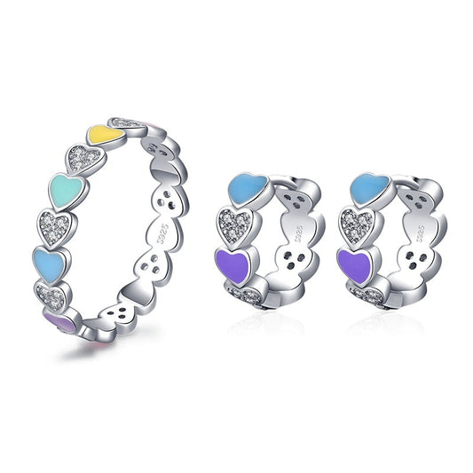 Colorful Love Earring & Ring Jewelry Set - RawaJewels