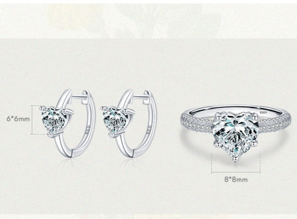 Romantic Heart Ring & Earrings Jewelry Set - RawaJewels