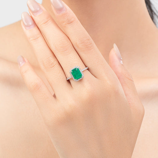 Rectangle Green Paraiba Tourmaline Ring