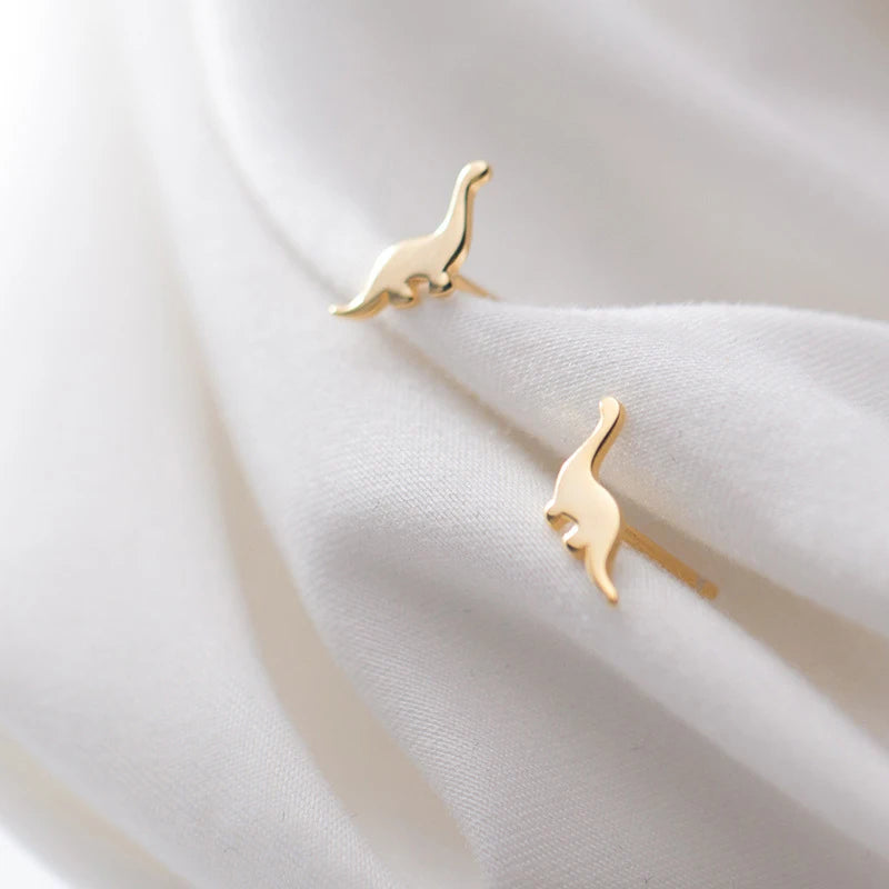 Cute Tiny Dinosaur Silver Stud Earrings