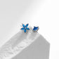 Square & Flowers Blue Zirconia Stud Earrings