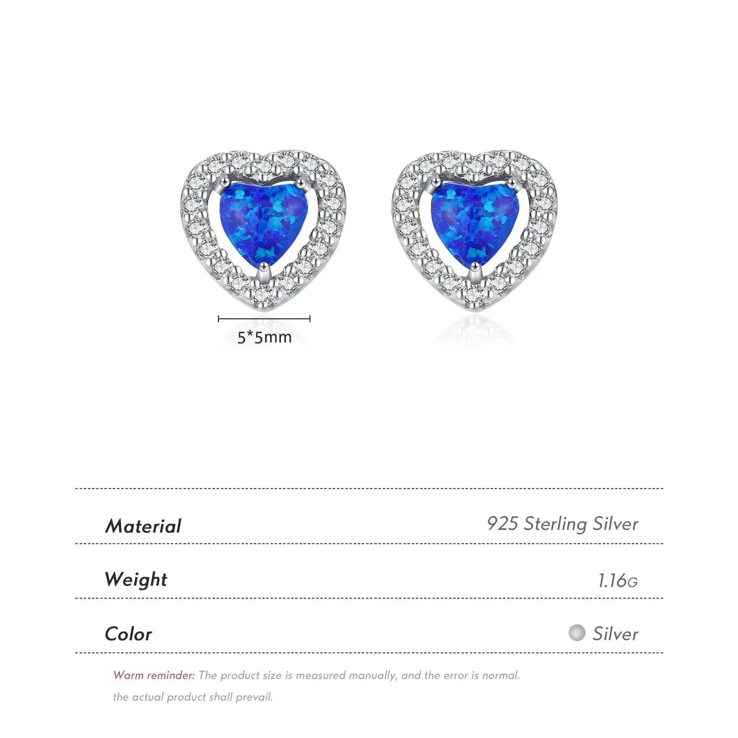 Hearts Blue Opal Stud Earrings