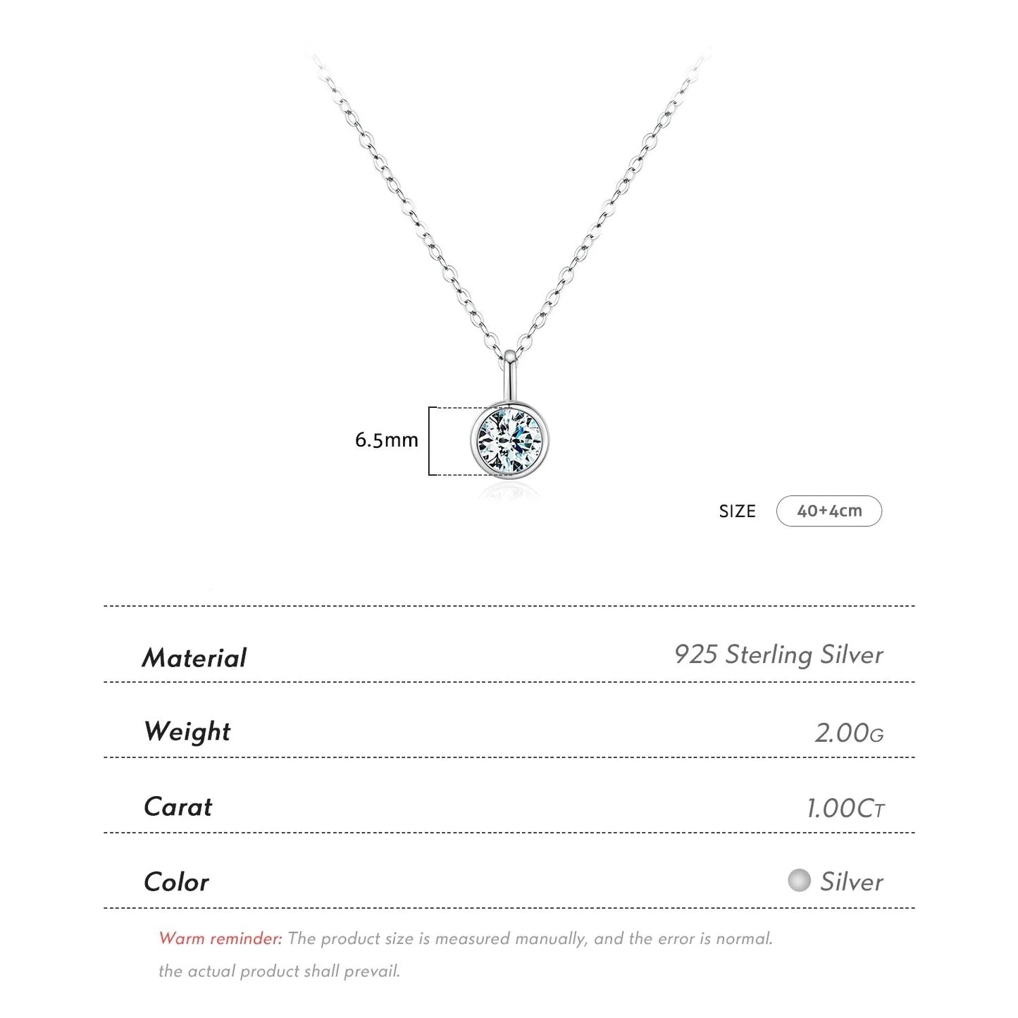 1 Carat Round Bezel Setting Moissanite Necklace