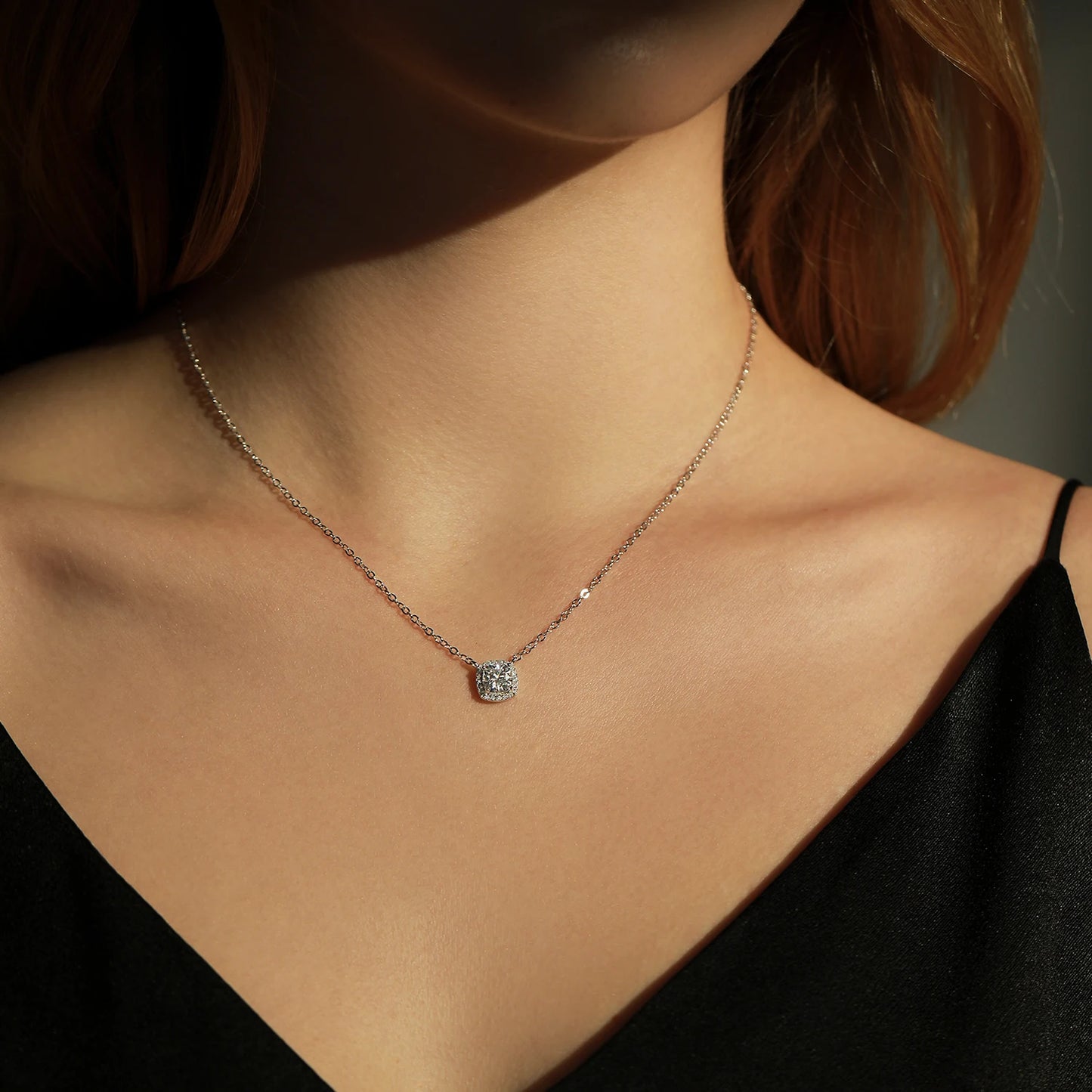 1 Carat Square Cushion Cut Halo Moissanite Necklace