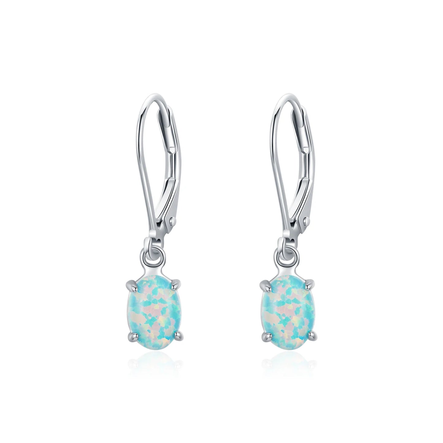 Elegant Exquisite Green Oval Opal Hoop Earrings