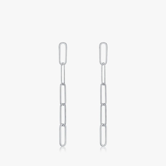 Thin Rectangle Long Chian Stud Earrings