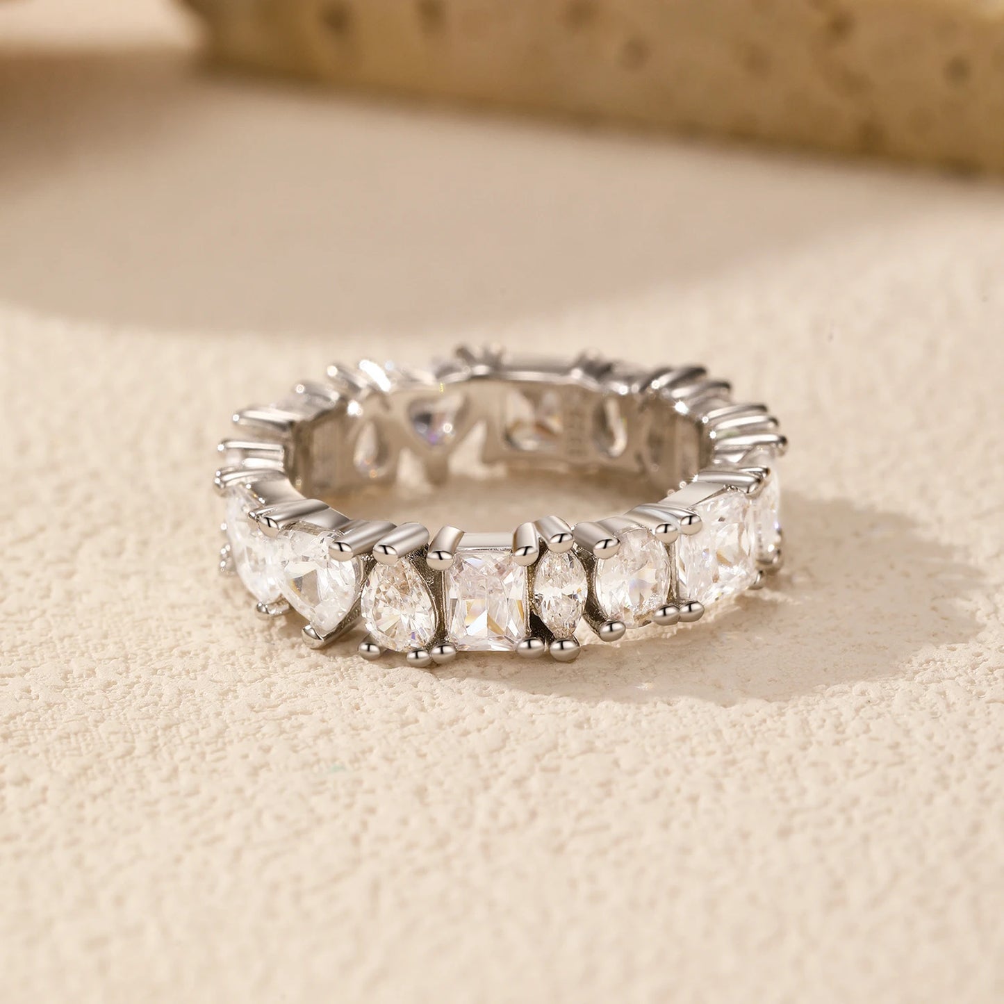 Geometric Water Drop Eternity Band Stackable Ring