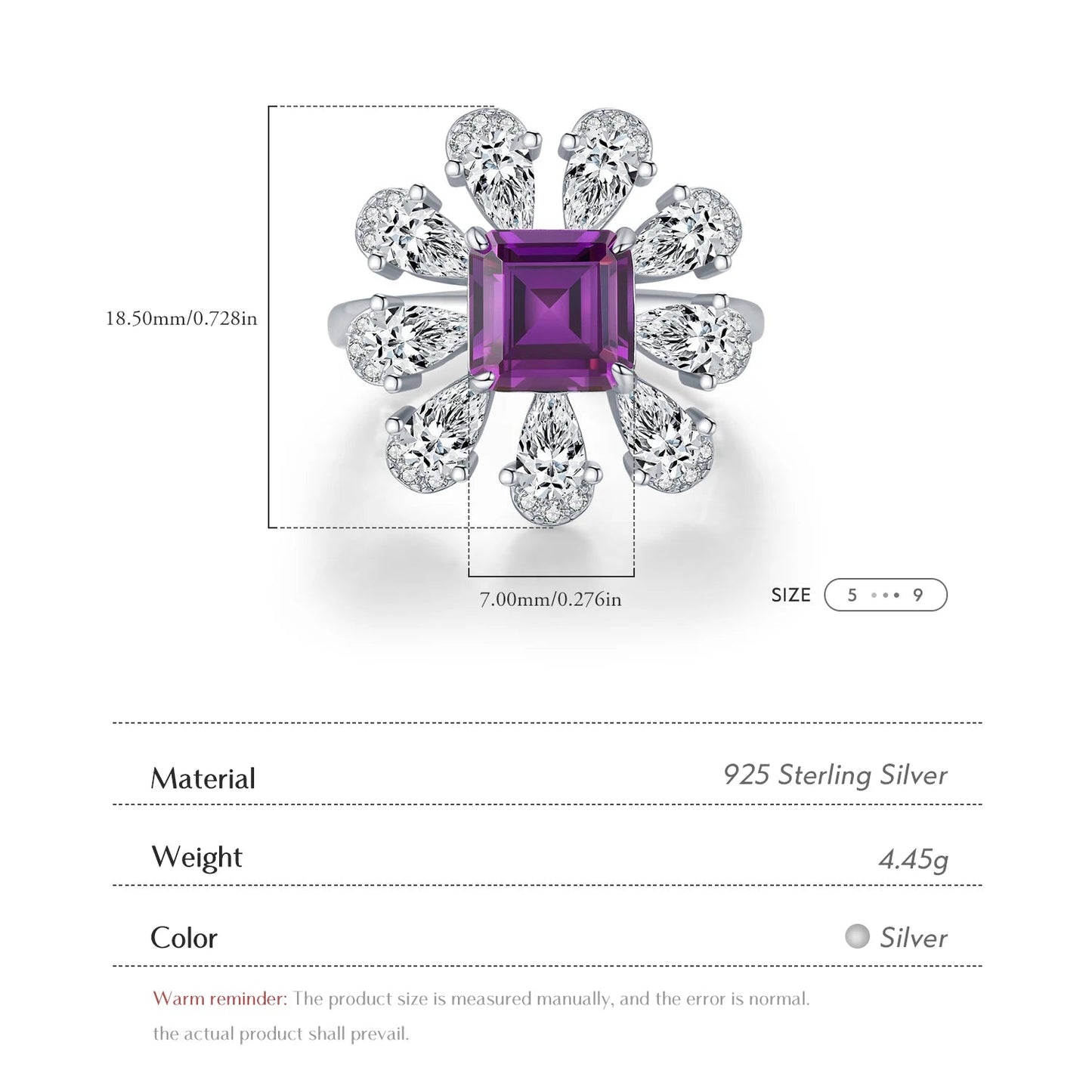 Luxury Ascher Cut Violet Flower Ring