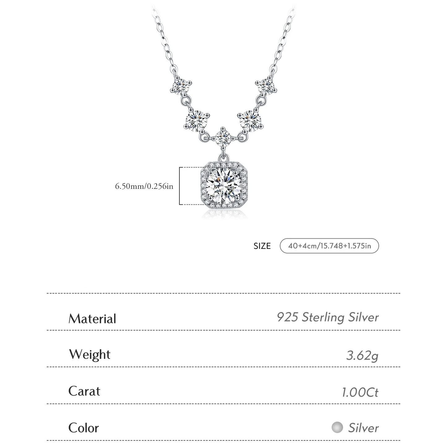 1CT D Color Moissanite   Luxury Halo Charm Necklace