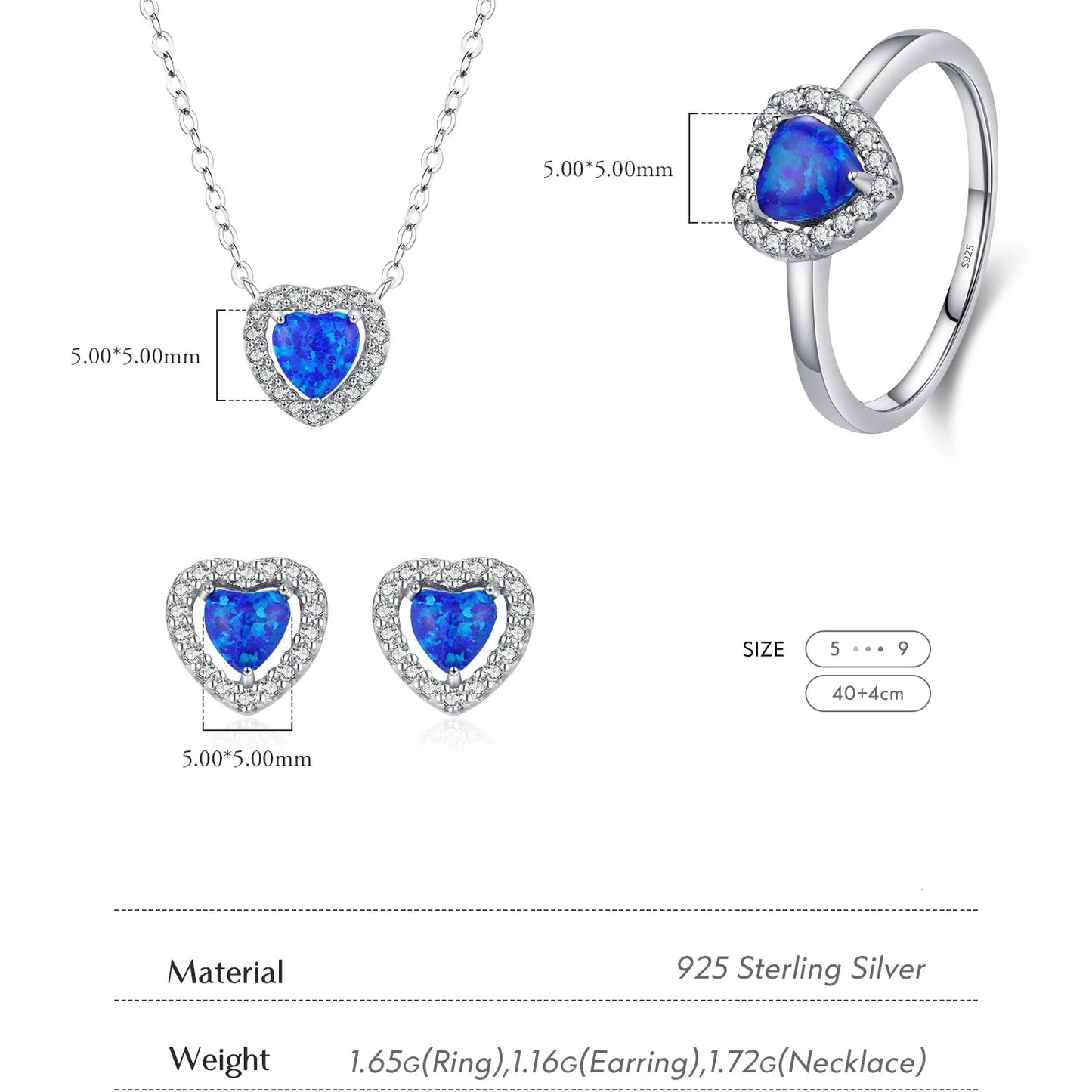 Dark Blue Opals Heart Jewelry Sets