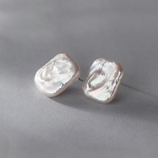 Baroque Rectangle Pearl Ear Studs