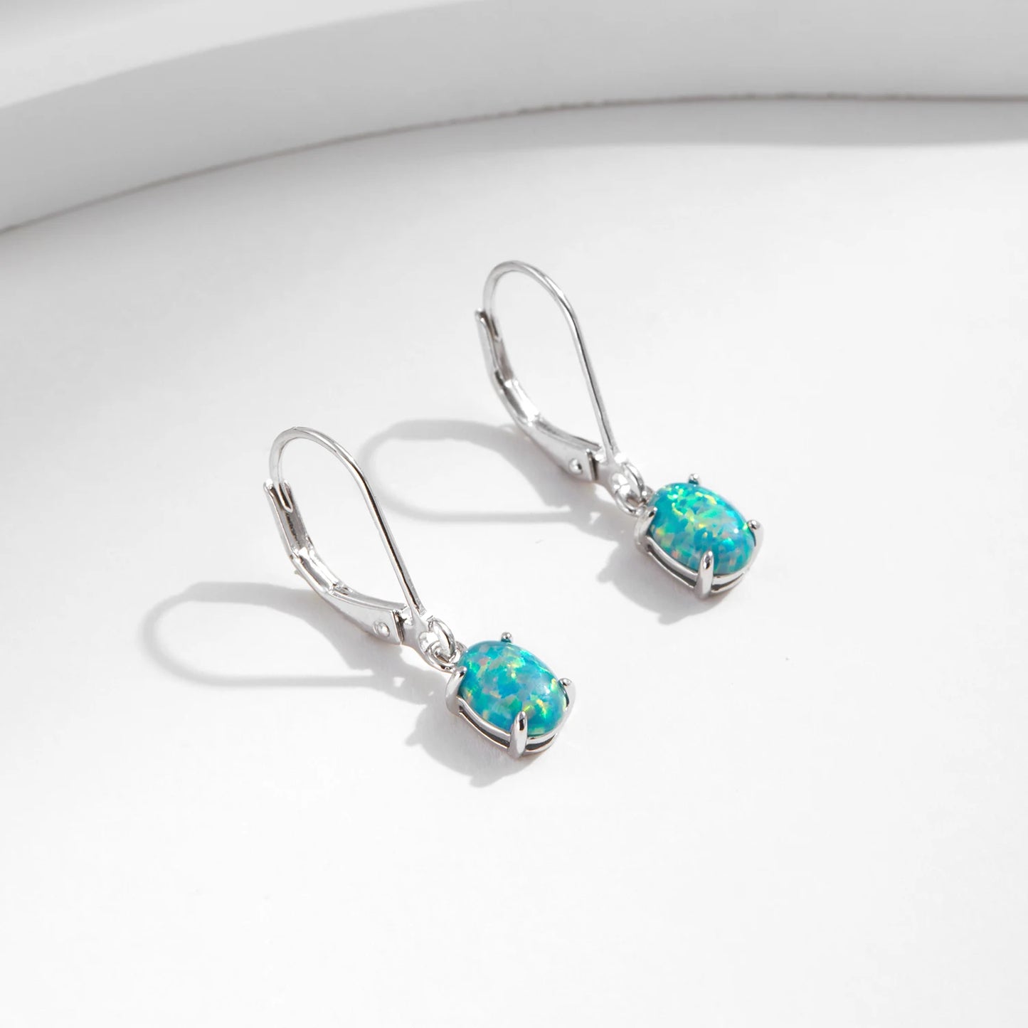 Elegant Exquisite Green Oval Opal Hoop Earrings