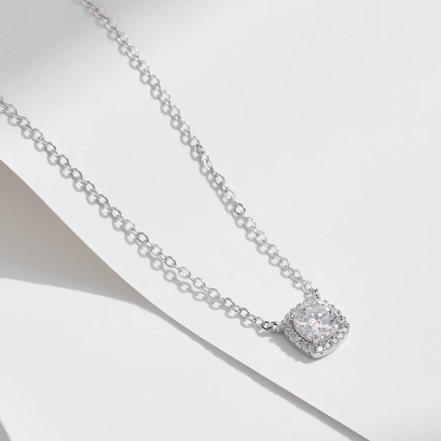 1 Carat Square Cushion Cut Halo Moissanite Necklace