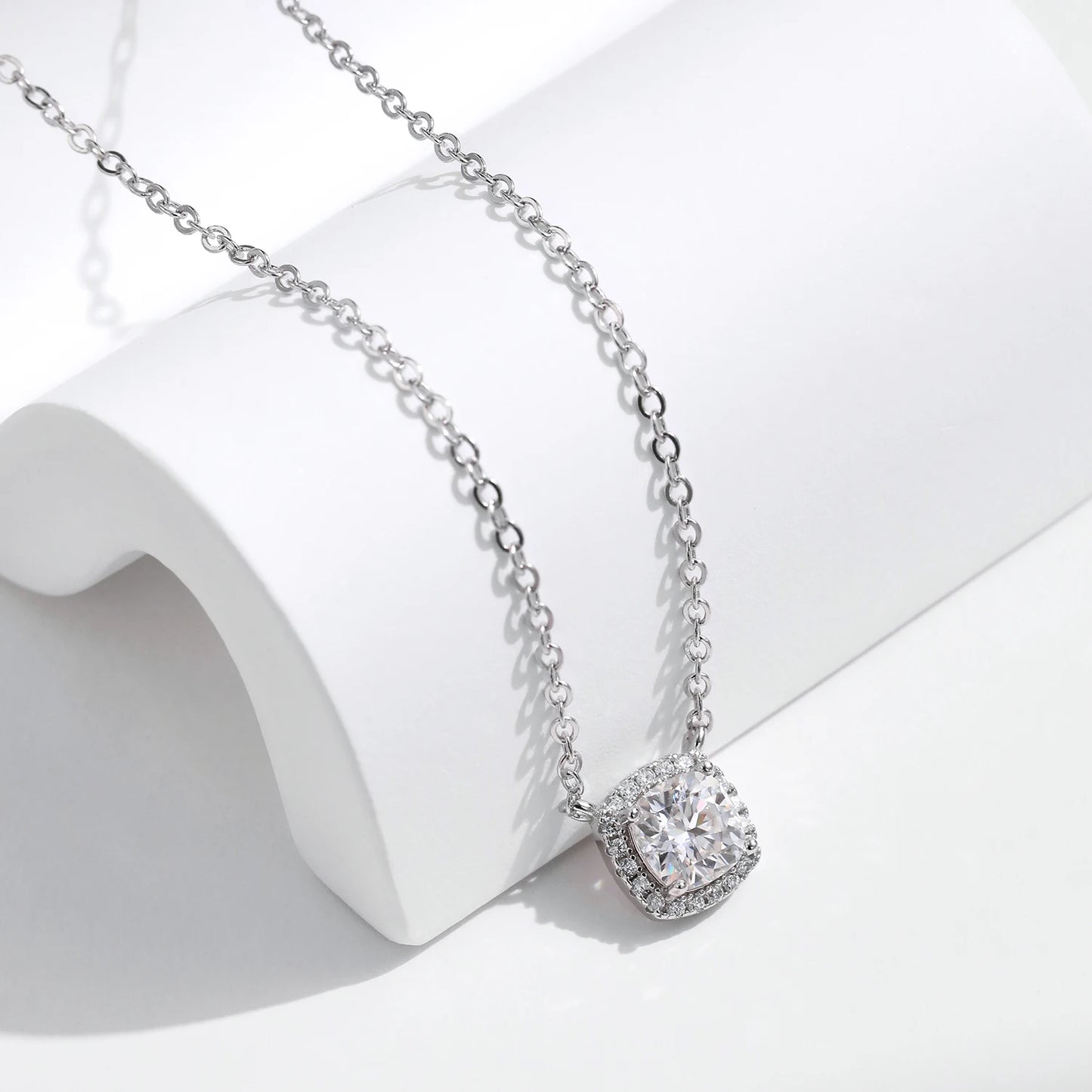 1 Carat Square Cushion Cut Halo Moissanite Necklace