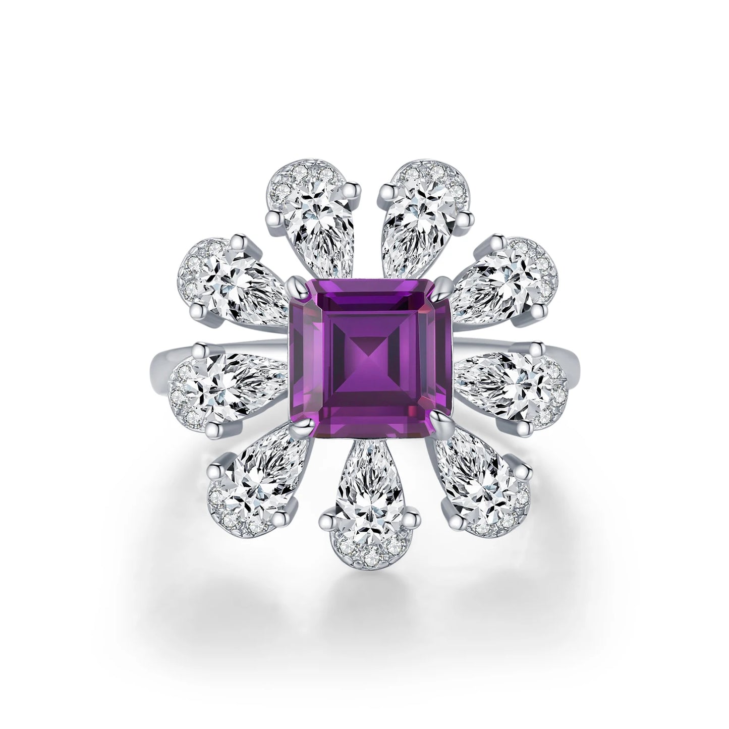 Luxury Ascher Cut Violet Flower Ring