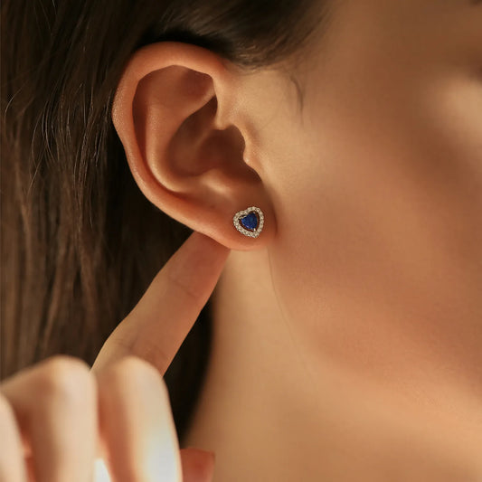 Hearts Blue Opal Stud Earrings