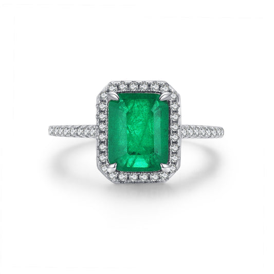 Rectangle Green Paraiba Tourmaline Ring