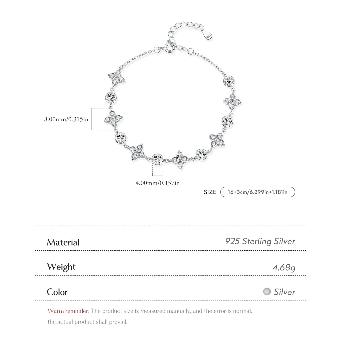 Silver Exquisite Lucky Four-Leaf Clover Bracelet