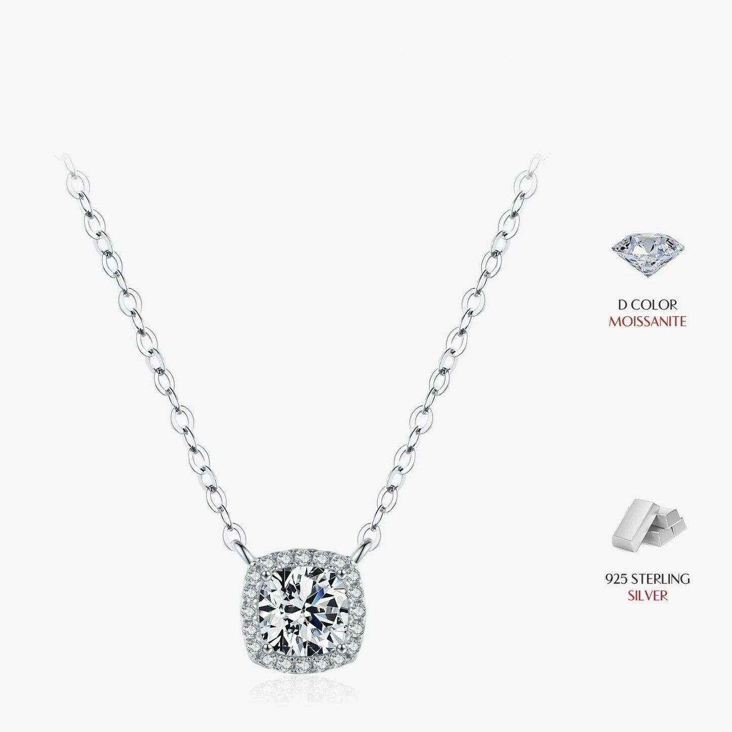 1 Carat Square Cushion Cut Halo Moissanite Necklace