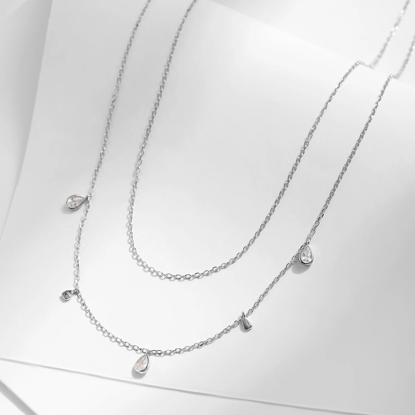 Double Layer Pear Shape Moissanite Diamond Necklace