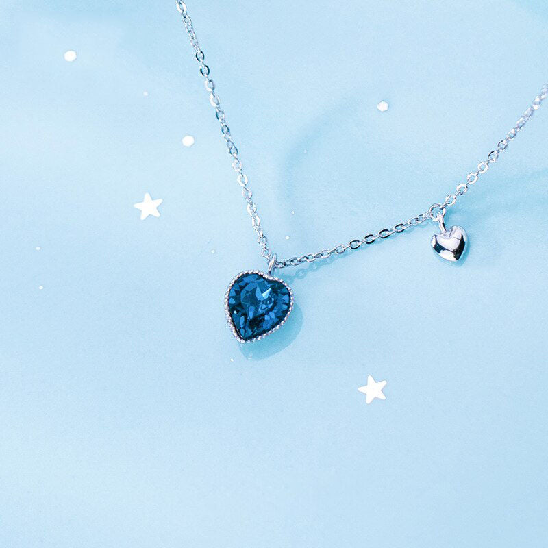 Deep Blue Crystal Romantic Heart Necklace - RawaJewels
