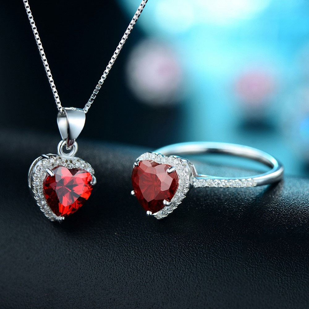 The Red Heart Ring & Necklace Jewelry Set - RawaJewels