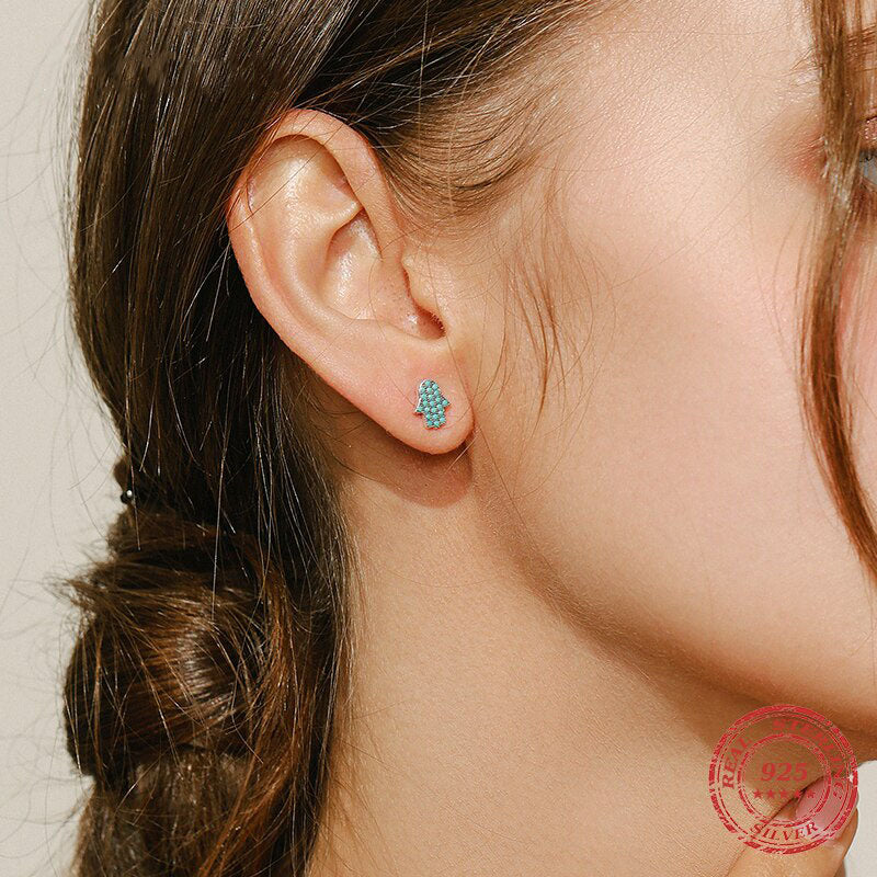 Turquoise Cute Hand Stud Earrings - RawaJewels