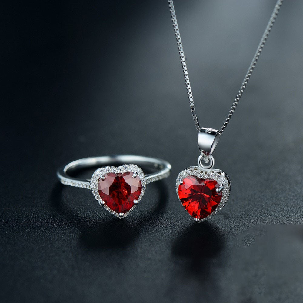 The Red Heart Ring & Necklace Jewelry Set - RawaJewels