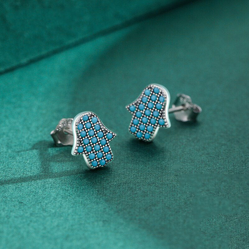 Turquoise Cute Hand Stud Earrings - RawaJewels