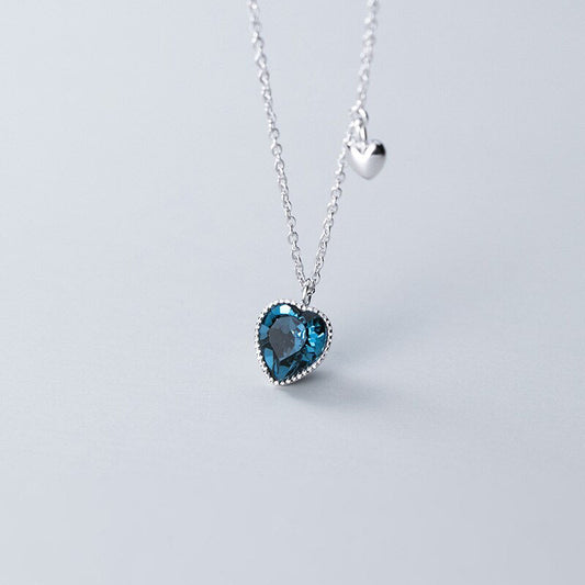 Deep Blue Crystal Romantic Heart Necklace - RawaJewels