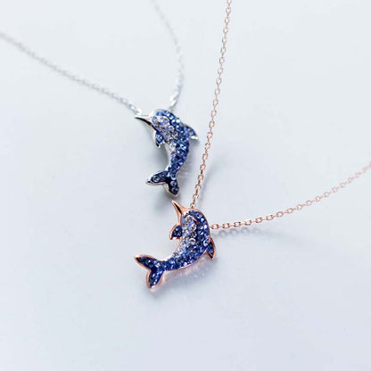 Blue Crystal Dolphin Necklace