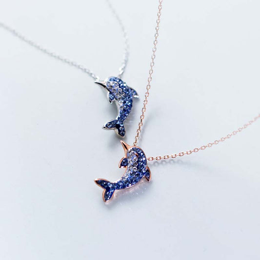 Blue Crystal Dolphin Necklace