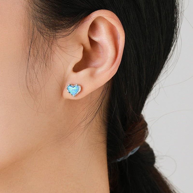 Opal Heart Earrings - RawaJewels