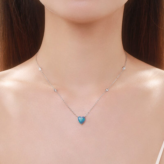 Blue Heart Opal Necklace - RawaJewels