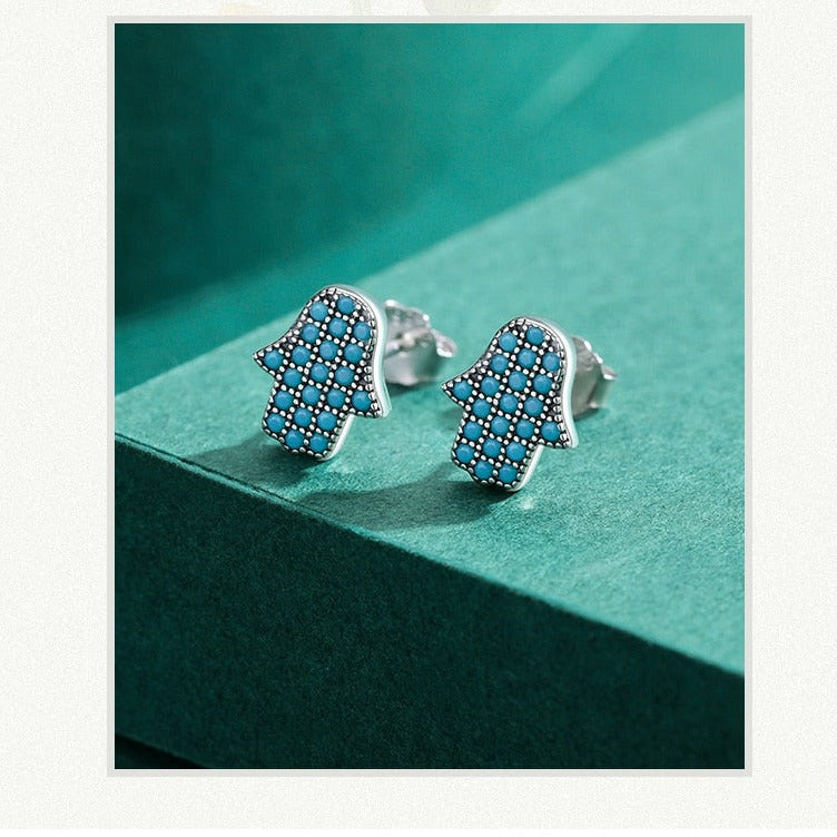 Turquoise Cute Hand Stud Earrings - RawaJewels