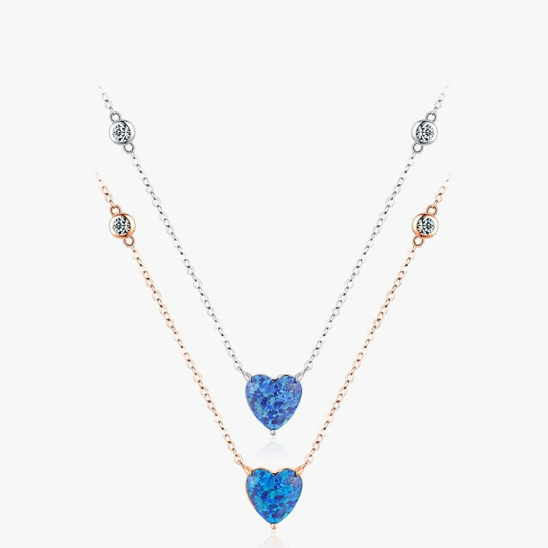 Blue Heart Opal Necklace - RawaJewels