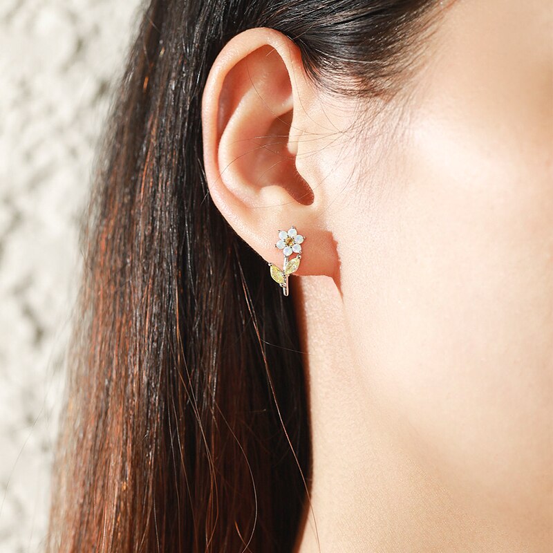 Simple Opal Flower Earrings - RawaJewels